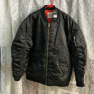 🟤 Shaka Wear Black Bomber Jacket with Orange Lining